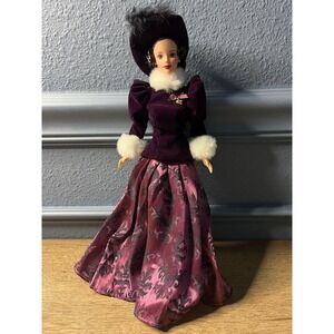 Victorian Doll Elegant Gown Black Plum Lace Feather Hat Collector Doll Gift